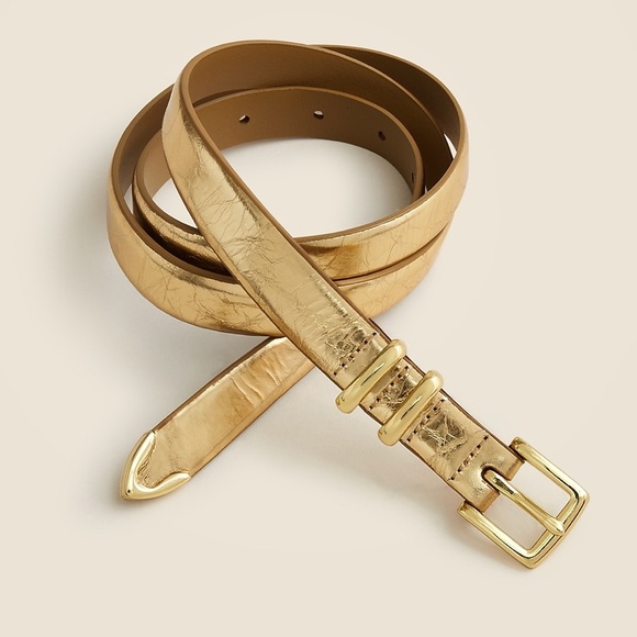 EUC J. Crew Crackled metallic leather belt with gold hardware peeling - Picture 1 of 15